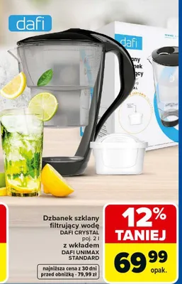 Dzbanek szklany filtrujący wodę Crystal z wkładem Unimax Standard promocja w Carrefour
