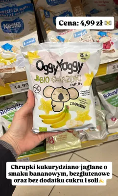 Chrupki kukurydziano-jaglane Oggy Yoggy bio gwiazdki z bananem promocja w Dino