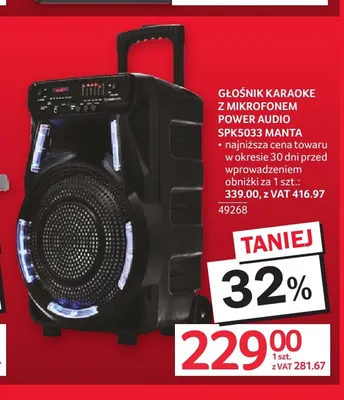 Głośnik karaoke z mikrofonem Power Audio SPK5033 Manta promocja w Selgros