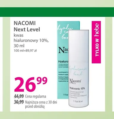 Next Level kwas hialuronowy 10% Nacomi promocja w Hebe