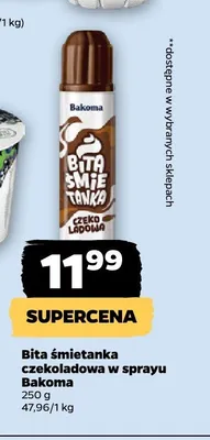 Bita śmietanka czekoladowa w sprayu Bakoma promocja w Netto