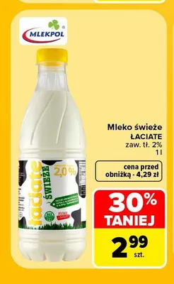 Mleko świeże Łaciate 2% promocja w Carrefour