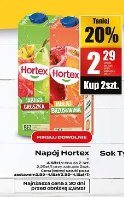 Napój Hortex jabłko-gruszka, jabłko-brzoskwinia promocja w Supeco