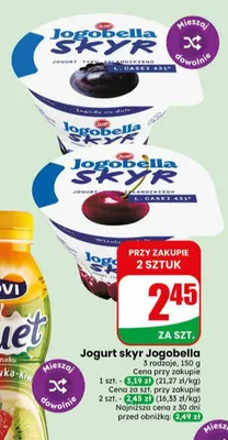 Jogurt skyr Jogobella Truskawki na dole promocja w Dino