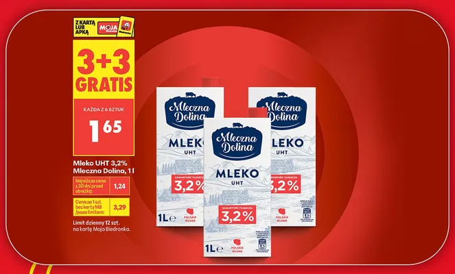 Mleko UHT 3,2% Mleczna Dolina promocja w Biedronka