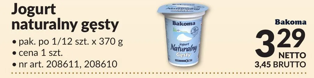 Jogurt naturalny gęsty Bakoma promocja w Makro