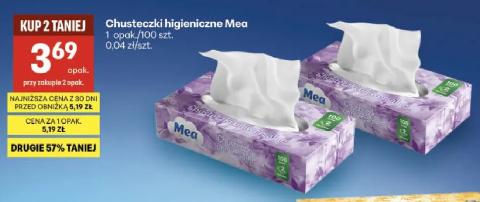 Chusteczki higieniczne Mea promocja w Delikatesy Centrum