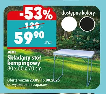 Składany stół kempingowy JUMI 80x60x70cm promocja w Biedronka