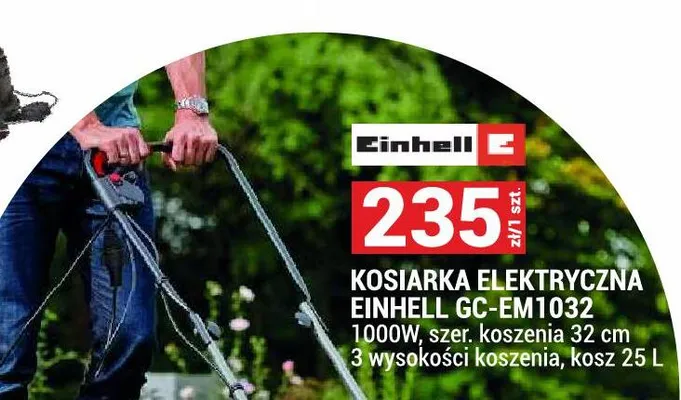 Kosiarka elektryczna Einhell GC-EM1032 1000W szer. koszenia 32cm 3 wysokości koszenia kosz 25l promocja w Merkury Market