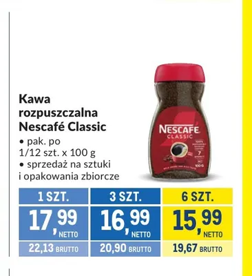 Kawa rozpuszczalna Nescafé Classic promocja w Makro