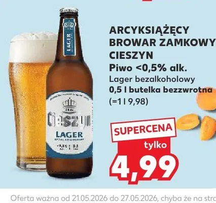 Piwo bezalkoholowe Arcyksiążęcy Browar Zamkowy Cieszyn Lager promocja w Kaufland