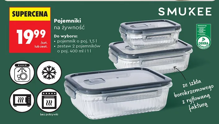 Zestaw 2 pojemników 400 ml i 1 l promocja w Biedronka