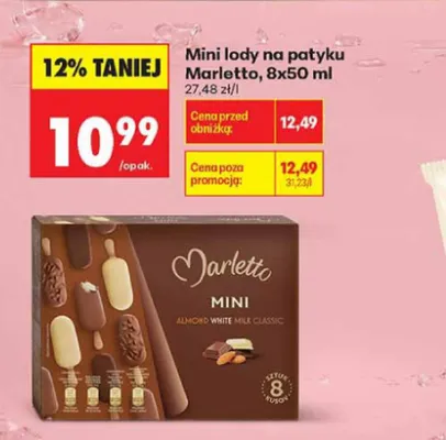 Lody mini na patyku Marletto 8-pak promocja w Biedronka