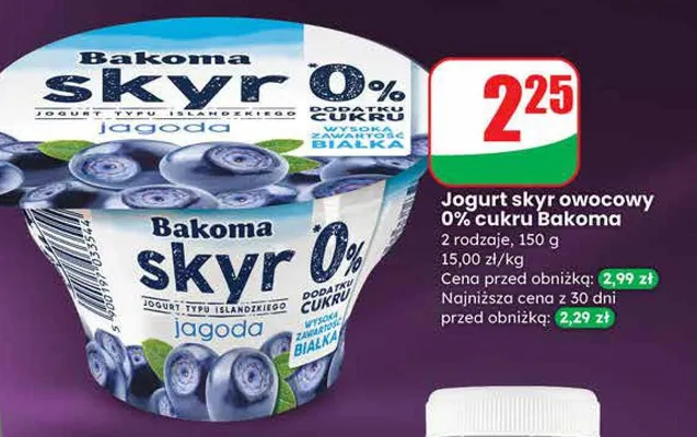 Jogurt skyr owocowy 0% cukru Bakoma promocja w Dino