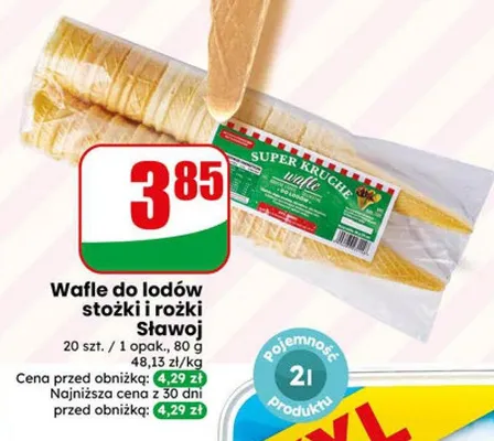 Wafle do lodów stożki i rożki Sławoj promocja w Dino