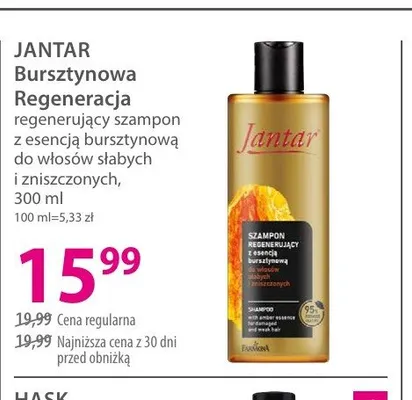 Szampon do włosów słabych i zniszczonych JANTAR Bursztynowa Regeneracja regenerujący z esencją bursztynową promocja w Hebe