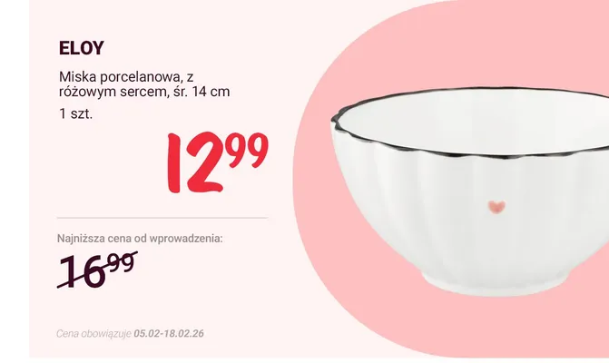 Miska porcelanowa z różowym sercem śr. 14 cm promocja w Rossmann