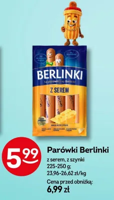 Parówki Berlinki z serem promocja w Żabka