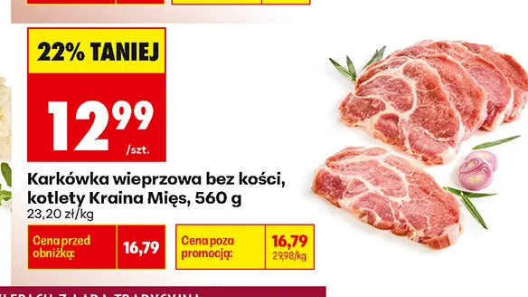 Karkówka wieprzowa bez kości kotlety Kraina Mięs promocja w Biedronka