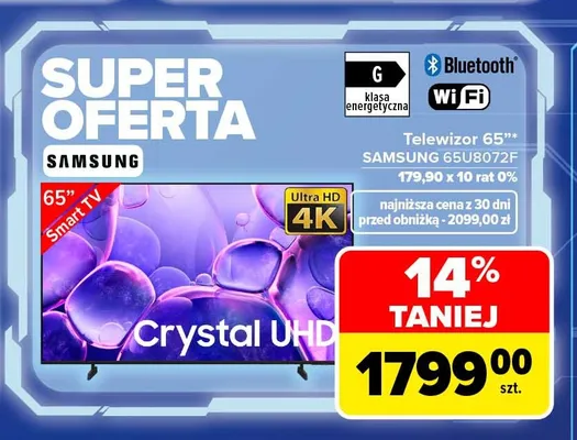 Telewizor 65" Samsung 65U8072F promocja w Carrefour