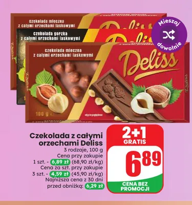 Czekolada gorzka z całymi orzechami laskowymi Deliss promocja w Dino