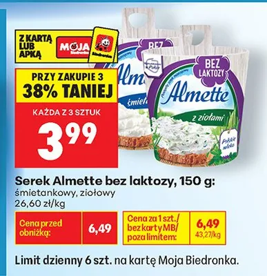 Serek Almette bez laktozy z ziołami promocja w Biedronka