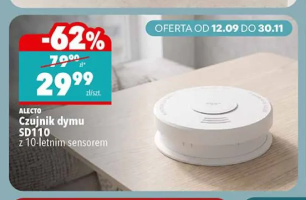 Czujnik dymu SD110 z 10-letnim sensorem Alecto promocja w Biedronka