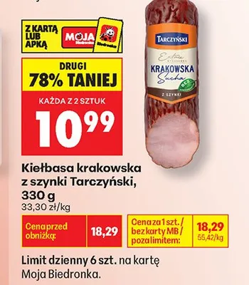 Kiełbasa krakowska z szynki Tarczyński promocja w Biedronka