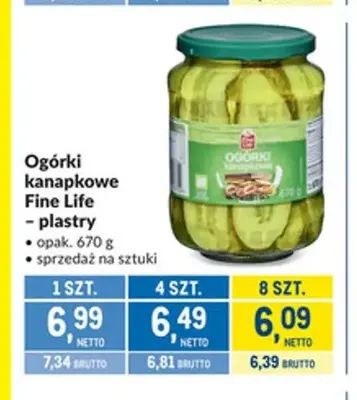 Ogórki kanapkowe plastry Fine Life promocja w Makro