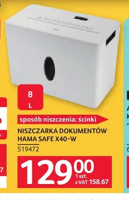 Niszczarka dokumentów Hama Safe X40-W promocja w Selgros