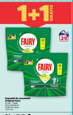 Kapsułki do zmywarki Fairy Original Lemon promocja w Netto