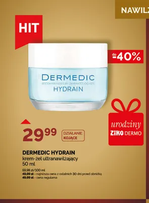 Krem-żel ultranawilżający Dermedic Hydrain promocja w Ziko Dermo