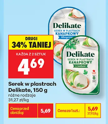 Serek w plastrach kanapkowy z ziołami Delikate promocja w Biedronka