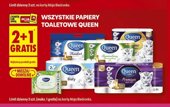 Papier toaletowy Queen Biały promocja w Biedronka