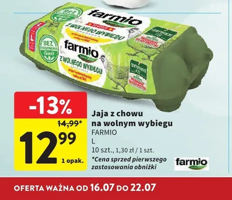 Jaja z chowu na wolnym wybiegu Farmio 10-pak L promocja w Intermarche
