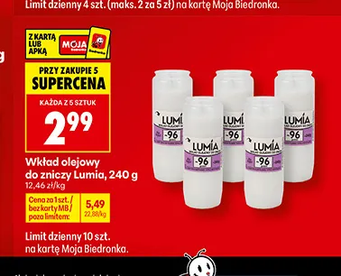 Wkład olejowy do zniczy Lumia promocja w Biedronka