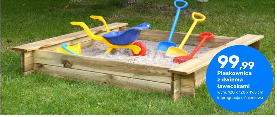Piaskownica z dwiema ławeczkami promocja w Bricomarche