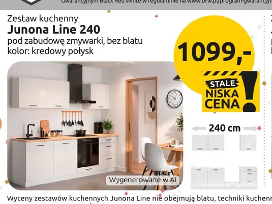 Zestaw kuchenny Junona Line 240 pod zabudowę zmywarki bez blatu kredowy połysk promocja w Black Red White