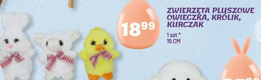 Zwierzęta pluszowe owieczka, królik, kurczak promocja w Arhelan