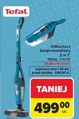 Odkurzacz bezprzewodowy TEFAL TY6751 promocja w Carrefour