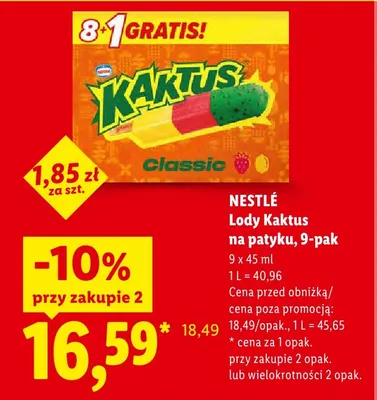 Lody Kaktus Classic na patyku 9-pak promocja w Lidl