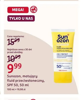 Matujący fluid przeciwsłoneczny SPF 50 Sunozon promocja w Rossmann
