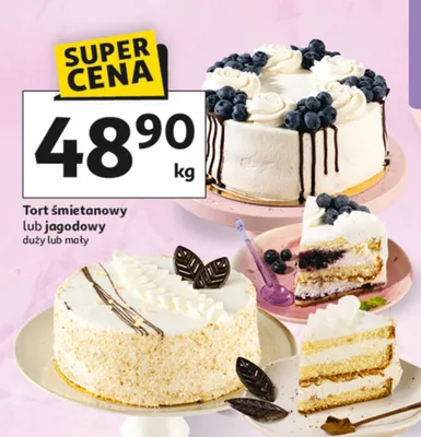 Tort śmietanowy lub jagodowy duży lub mały promocja w Auchan
