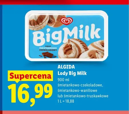 Lody Big Milk śmietankowo-czekoladowe Algida promocja w Lidl