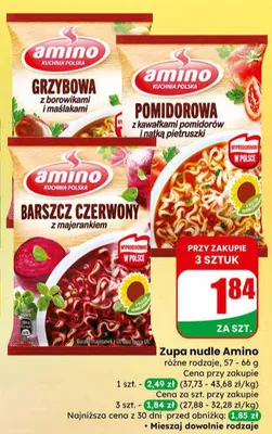 Zupa nudle Pomidorowa z kawałkami pomidorów i natką pietruszki promocja w Dino