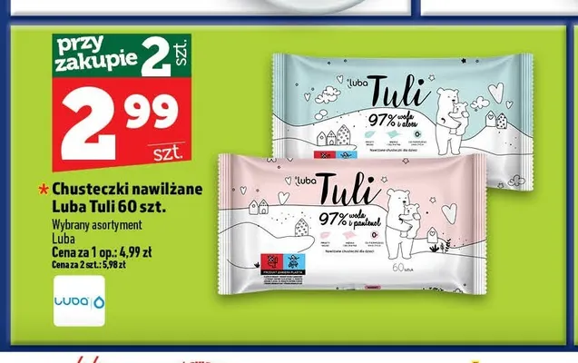 Chusteczki nawilżane Luba Tuli 97% woda i pantenol promocja w TOPAZ