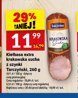 Kiełbasa extra krakowska sucha z szynki Tarczyński promocja w Twój Market