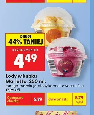 Lody w kubku Marletto słony karmel promocja w Biedronka