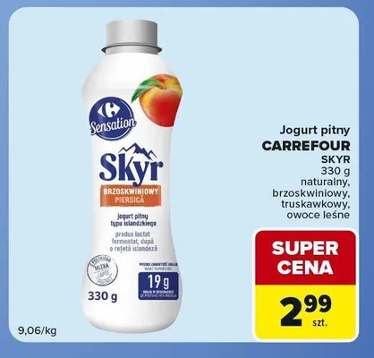 Jogurt pitny Skyr truskawkowy Carrefour Sensation promocja w Carrefour Market