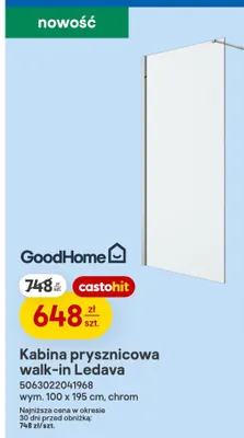 Kabina prysznicowa walk-in GoodHome Ledava 100x195 cm chrom promocja w Castorama